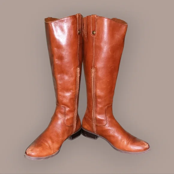 Women Vintage Wide Calf Leather Brown Tall Riding Boots By INC Size 9.5M. - Picture 7 of 8